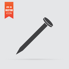 Nail icon in flat style isolated on grey background.