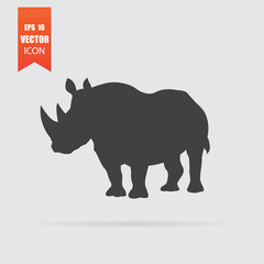 Rhinoceros icon in flat style isolated on grey background.