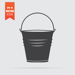 Bucket icon in flat style isolated on grey background.