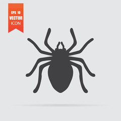 Spider icon in flat style isolated on grey background.