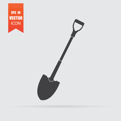 Shovel icon in flat style isolated on grey background.