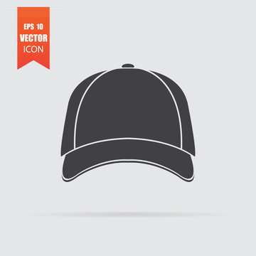 Baseball cap icon in flat style isolated on grey background.