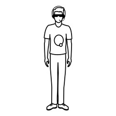 guy wearing vr headset - virtual reality glasses concept vector illustration flat style