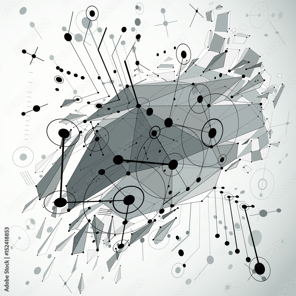 Poster geometric bauhaus 3d vector monochrome background with low poly abstract demolished object created f