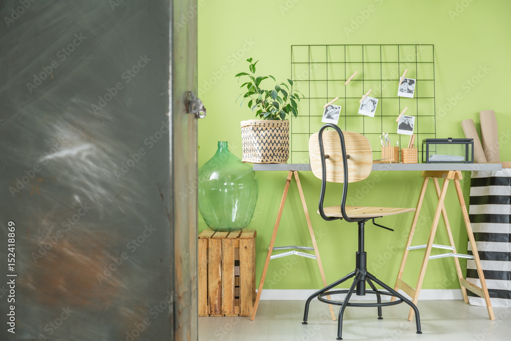 Sticker green room with metal furniture