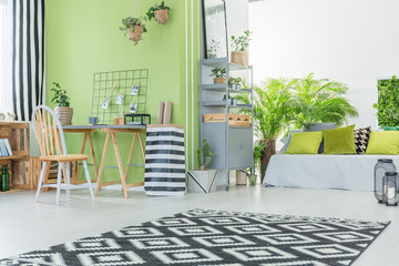 Modern room with green wall