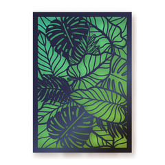 Summer jungle foliage greeting card. Palm leaves laser cut illustration. - 152419230
