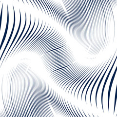 Black and white moire lines, striped  psychedelic vector background.  Op art style contrast pattern.
