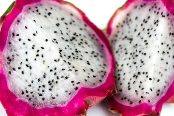 Sliced Dragon Fruit Close Up on white