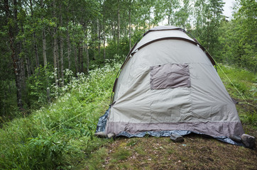 Tourist tent is standing on the glade