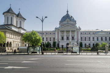 Fototapeta premium The facade of the Coltea hospital in the historic center of Bucharest, Romania, on a sunny day