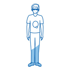 guy wearing vr headset - virtual reality glasses concept vector illustration flat style