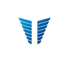 Blue freedom Wings emblem. Heraldic Coat of Arms decorative logo isolated vector illustration.