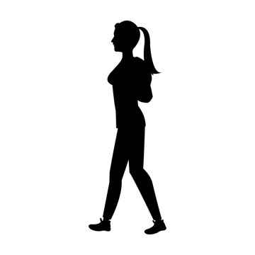 silhouette girl ponytail with package vector illustration