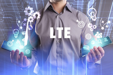 Business, Technology, Internet and network concept. Young businessman working on a virtual screen...