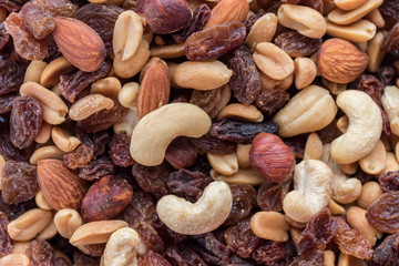 Assorted nuts and dry fruit background