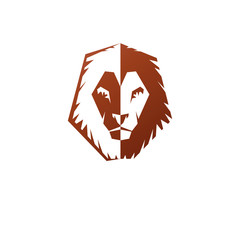 Brave Lion King face emblem animal element. Heraldic Coat of Arms decorative logo isolated vector illustration.