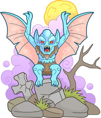 Cartoon vampire sitting on the background of the moon
