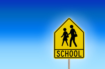 School Street Sign with Blue Background