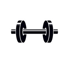 Barbell vector logo, stylized illustration.