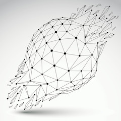 3d vector digital wireframe spherical object broken into different particles and refractions, geometric polygonal structure with lines mesh. Low poly shattered shape, transparent lattice form.