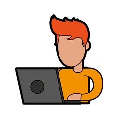 person using laptop computer icon image vector illustration design 