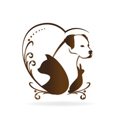 Cat dog rabbit bird love heart shape logo silhouettes design vector icon