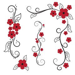 Set of floral composition with red flowers