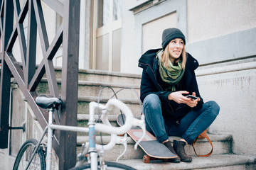 young beautiful hipster sporty blonde woman