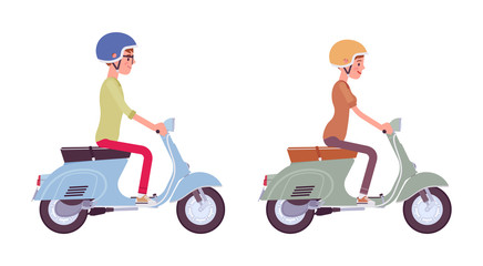 Man and woman riding a scooter