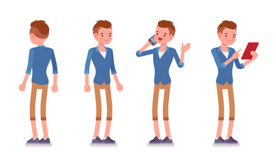 Set of male millennial in standing pose