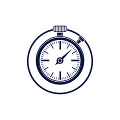 Old-fashioned pocket watch, graphic illustration. Simple timer, classic stopwatch. Time management symbolic icon.