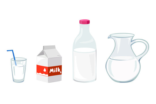 milk, a set of different containers