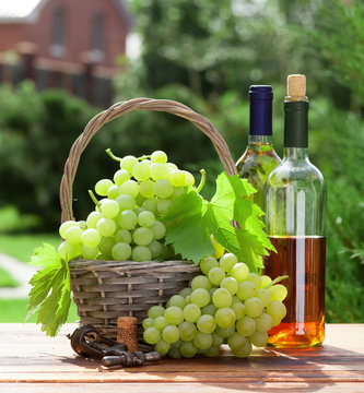 White grape, bottles of wine