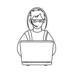 male hacker icon image vector illustration design  single black line