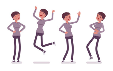 Set of young woman, positive emoions