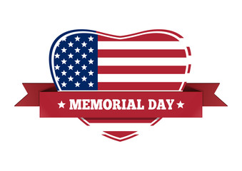 Memorial Day design. US flag in the shape of heart. Vector illustration isolated on white background