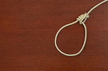 noose of rope on a wooden background