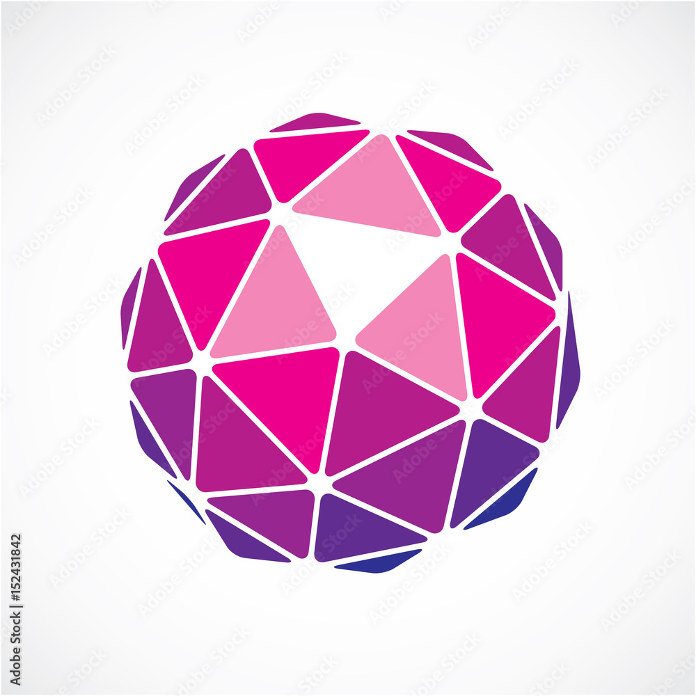 Poster 3d vector low poly purple spherical object, perspective orb created with triangular facets. abstract