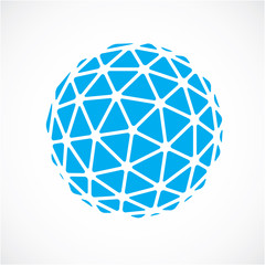 3d vector low poly blue spherical object, perspective orb created with triangular facets. Abstract polygonal element for use as design structure on communication technology theme