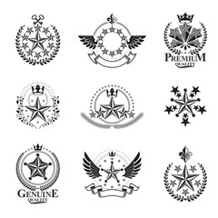 Ancient Stars emblems set. Heraldic vector design elements collection. Retro style label, heraldry logo.