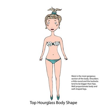 Top Hourglass Female Body Shape Sketch. Hand Drawn Vector Illustration Isolated on a White Background.