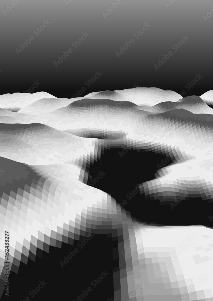 Poster black and white abstract background with low-poly, polygonal triangular landscape and dark sky for w