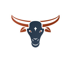 Horned bull head ancient emblem animal element. Heraldic vector design element. Retro style label, heraldry logo.