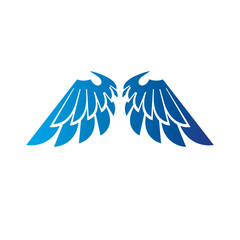 Ancient Symbolic blue Wings emblem. Heraldic vector design element. Retro style label, heraldry logo.