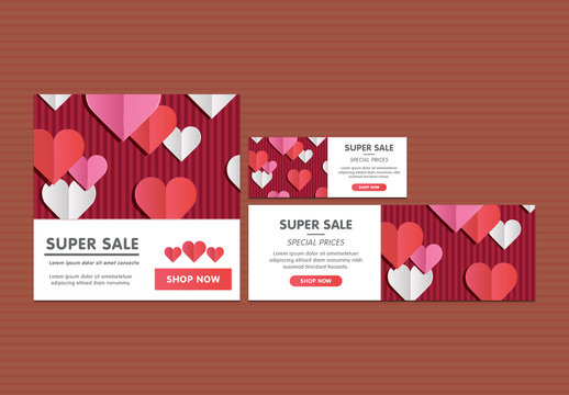 Social Media Sale Banners with Hearts