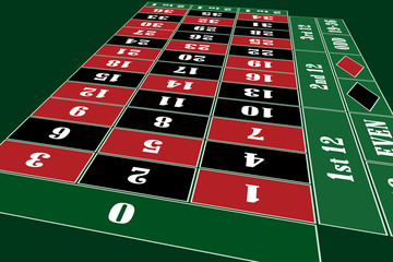 Traditional European Roulette Table perspective vector illustration