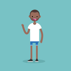 Winking black man sticking out tongue. Emotional cartoon character / editable flat vector illustration