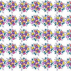 Seamless vector hand drawn floral pattern. Colorful Background with flowers, leaves. Decorative cute graphic line drawing illustration. Print for wrapping, background, fabric, decor, textile, surface