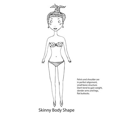 Skinny Body Shape Female Body Shape Sketch. Hand Drawn Vector Illustration Isolated on a White Background.